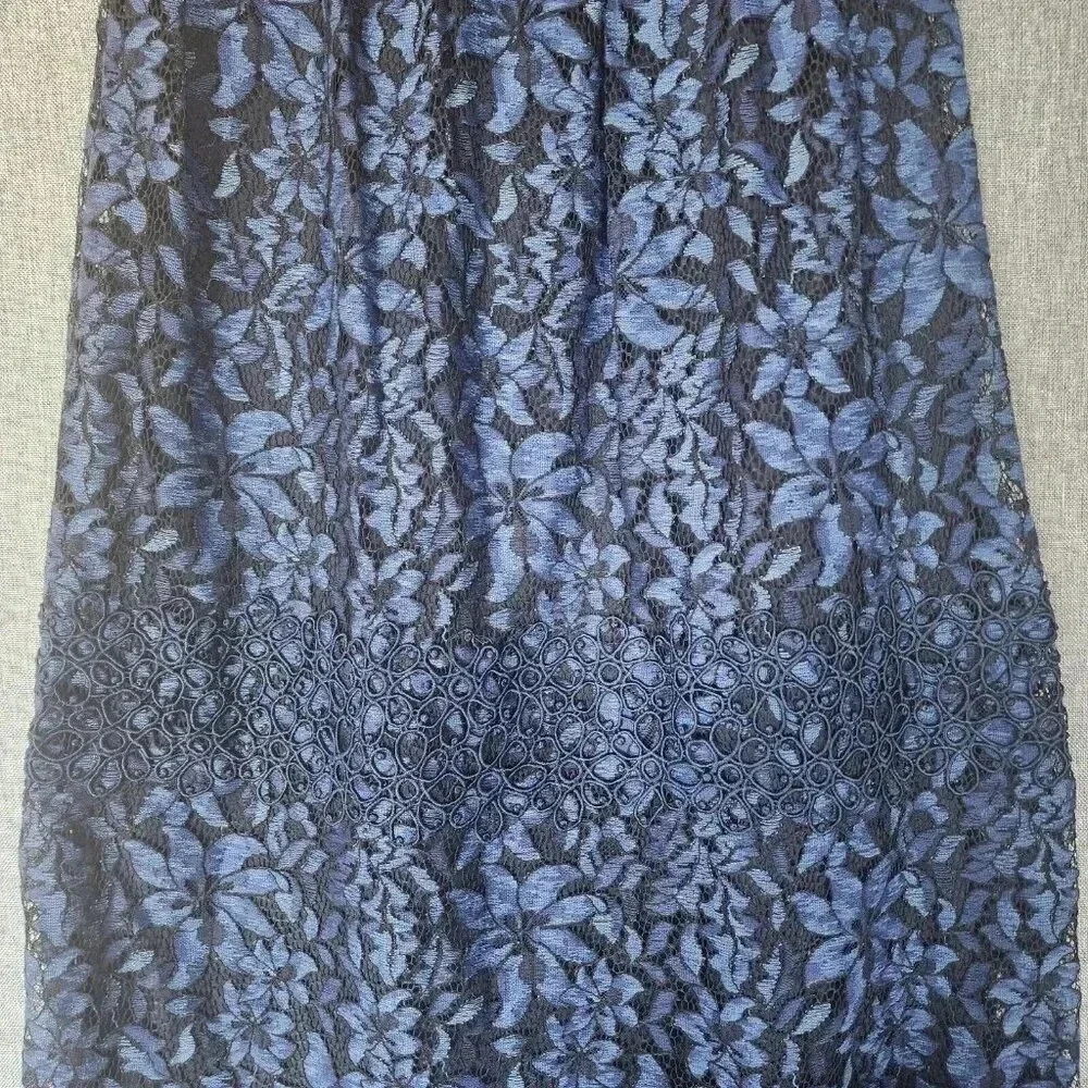 Karl Lagerfeld Cocktail Shift Dress Size 4 Blue & Black Lace Back Zip V-Neck - Picture 7 of 9